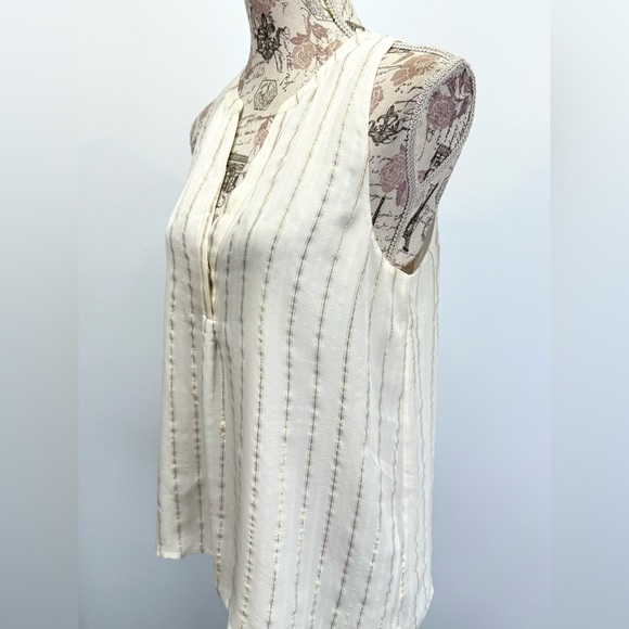 JOIE  Cream Aruna shimmer sleeveless split neckline top size S - Picture 4 of 13